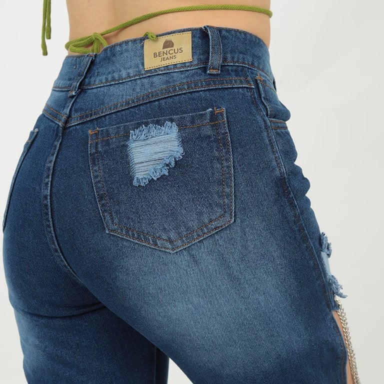 PANTALÓN ALGODÓN MUJER BENCUS JEANS AZUL CADENAS CHAIN LEGS - 4