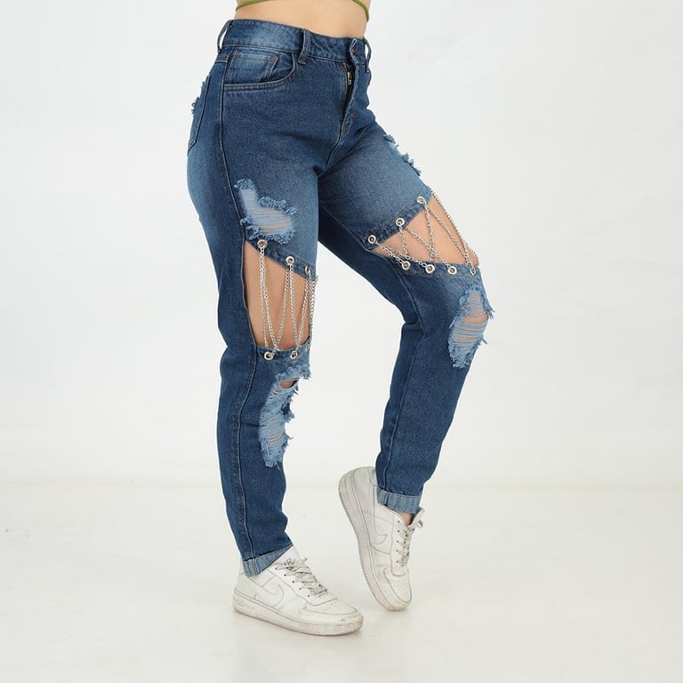 PANTALÓN ALGODÓN MUJER BENCUS JEANS AZUL CADENAS CHAIN LEGS - 6
