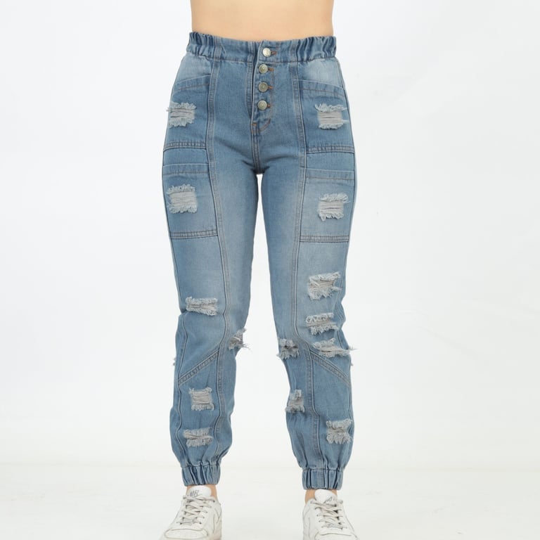 JEANS MUJER BENCUS JEANS CELESTE MOOM JOGGER RASGADO - 2