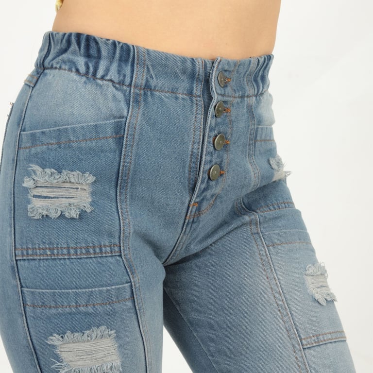 JEANS MUJER BENCUS JEANS CELESTE MOOM JOGGER RASGADO - 5