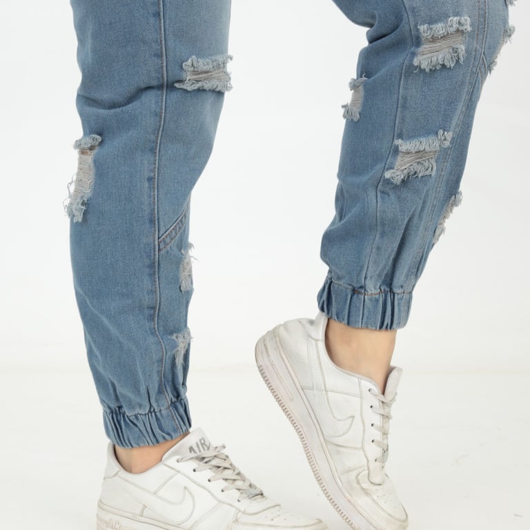 JEANS MUJER BENCUS JEANS CELESTE MOOM JOGGER RASGADO - 6