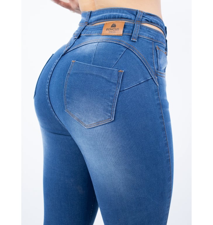 PANTALÓN JEAN MUJER BENCUS JEANS AZUL ACERO DOBLE PRETINA CUT OUT - 2