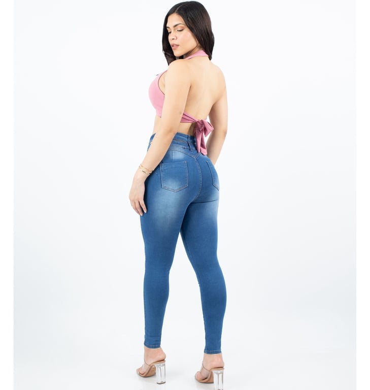 PANTALÓN JEAN MUJER BENCUS JEANS AZUL ACERO DOBLE PRETINA CUT OUT - 6