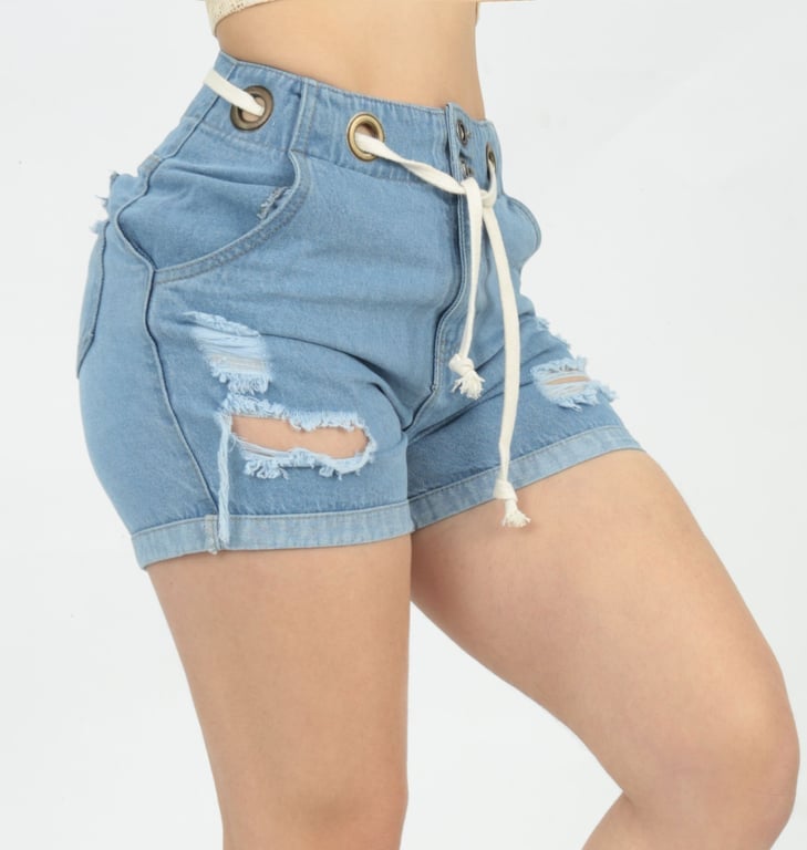 SHORT MUJER BENCUS JEANS CELESTE SUMMER RASGADO DENIM RÍGIDO - 1