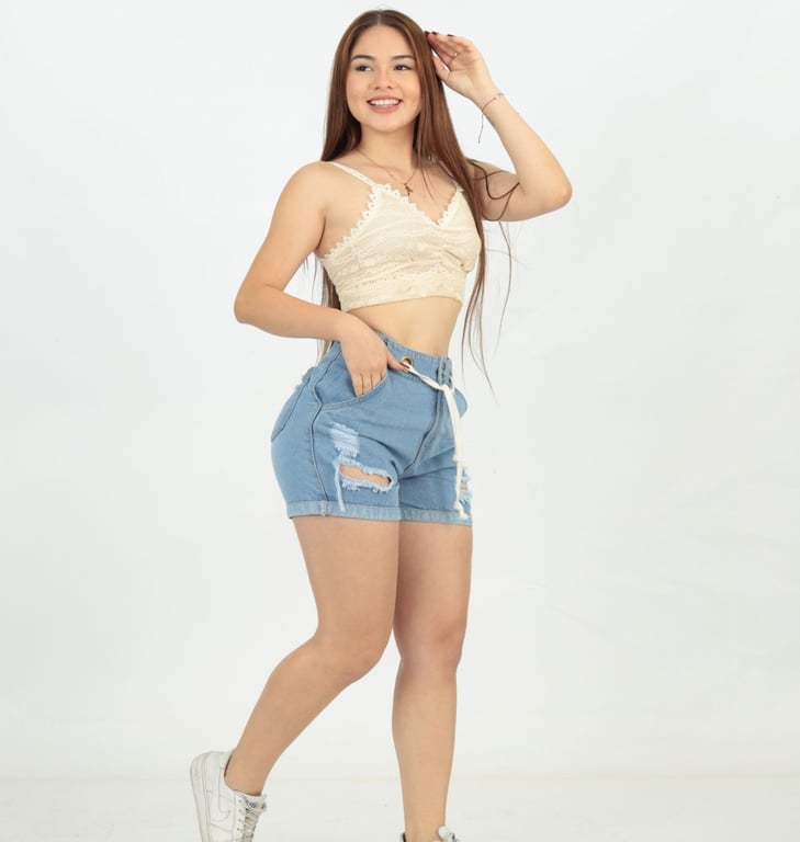 SHORT MUJER BENCUS JEANS CELESTE SUMMER RASGADO DENIM RÍGIDO - 4