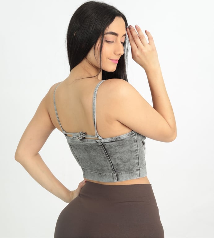 TOP MUJER BENCUS JEANS GRIS CLARO JEAN CORSET CON ESCOTE DE CADENAS - 4