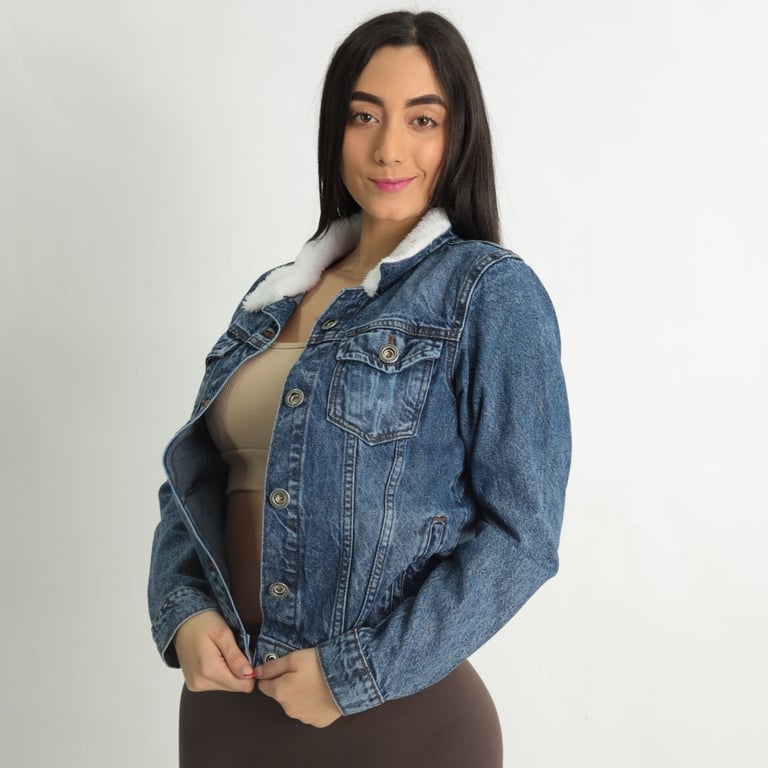 CASACA DENIM MUJER BENCUS JEANS AZUL CUELLO PELUCHE - 2