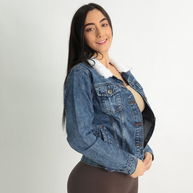 CASACA DENIM MUJER BENCUS JEANS AZUL CUELLO PELUCHE - 3