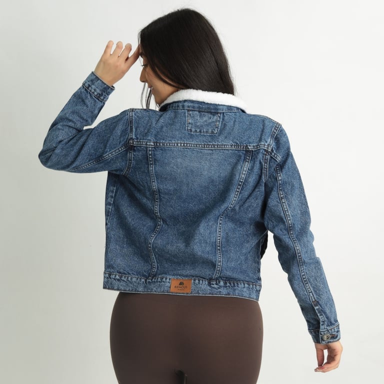 CASACA DENIM MUJER BENCUS JEANS AZUL CUELLO PELUCHE - 5