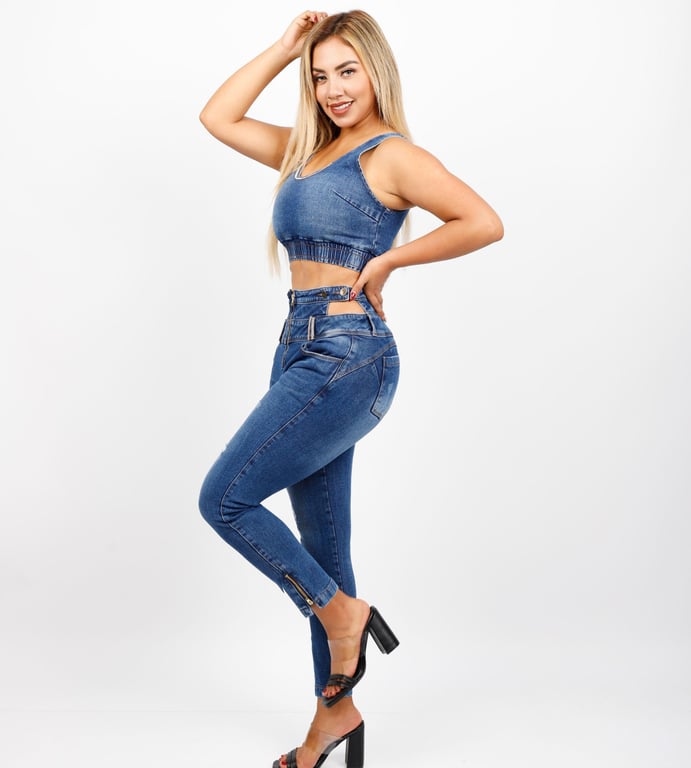 CONJUNTO MAXI MUJER BENCUS JEANS AZUL DENIM TOP + PANTALÓN - 4