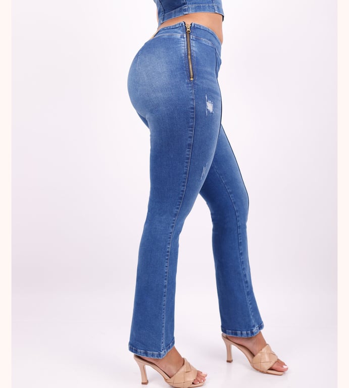 CONJUNTO MAXI MUJER BENCUS JEANS AZUL JEANS PANTALÓN DENIM ACAMPANADO + TOP JEAN - 5