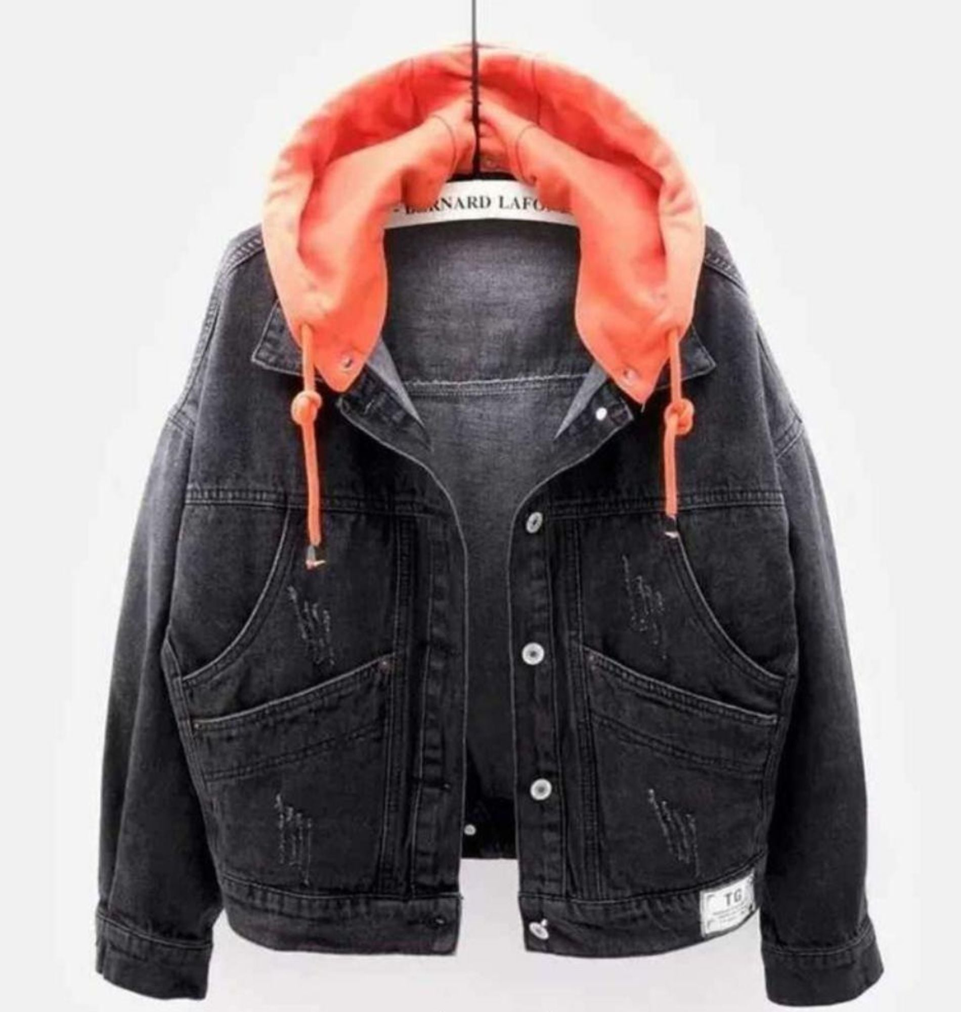 CASACA UNISEX BENCUS JEANS GRIS OSCURO ABRIGO JEAN CAPUCHA REMOVIBLE - 1