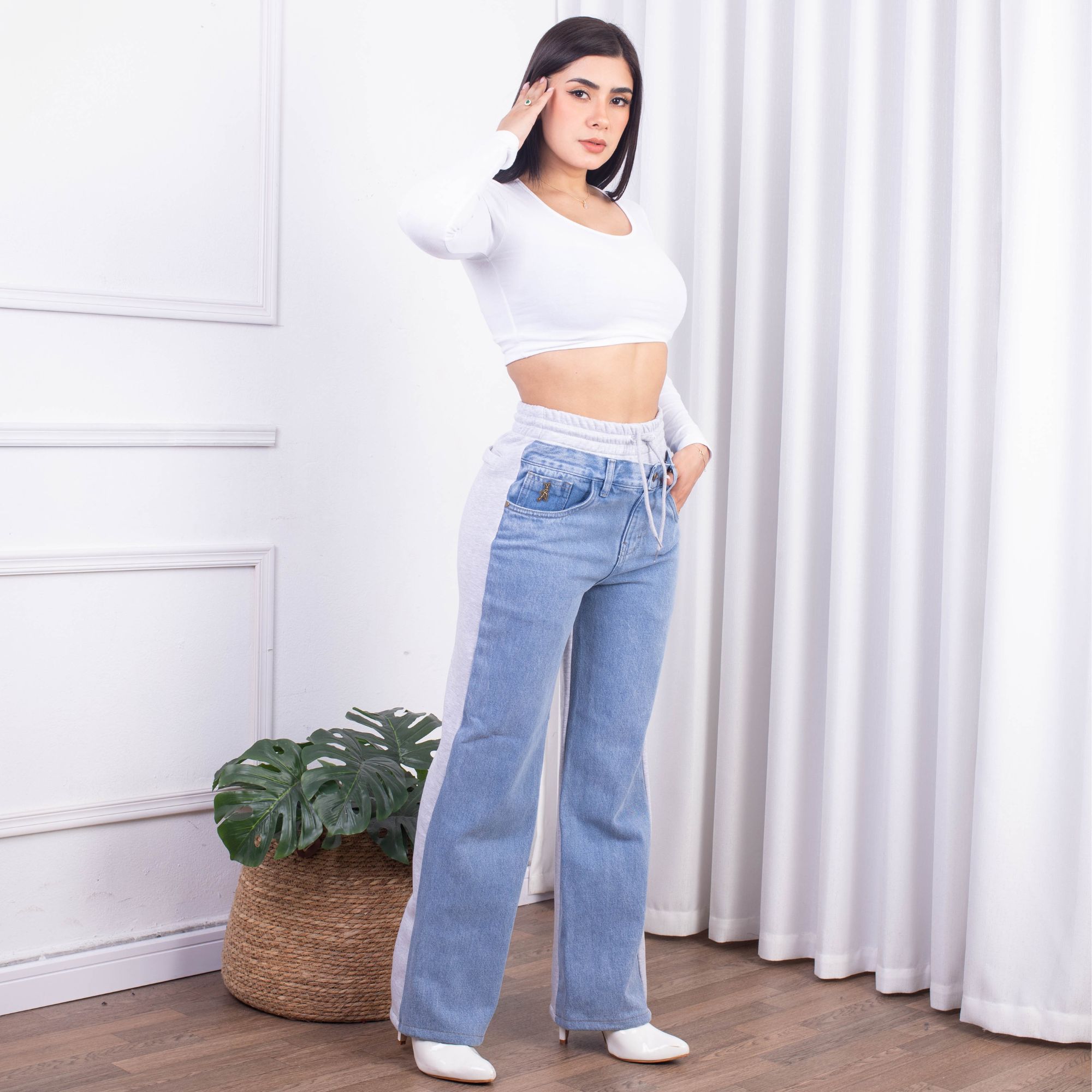 PANTALÓN URBANO LARGO ALGODÓN WIDELEG MUJER BENCUS JEANS TRACK JEANS - 2