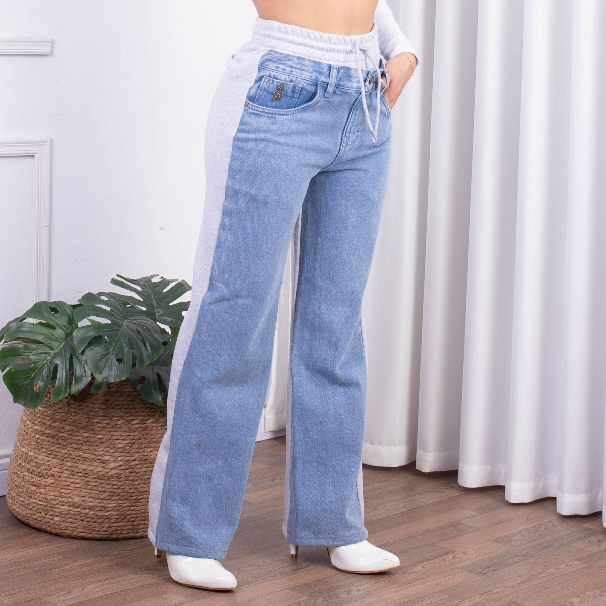 PANTALÓN URBANO LARGO ALGODÓN WIDELEG MUJER BENCUS JEANS TRACK JEANS - 3