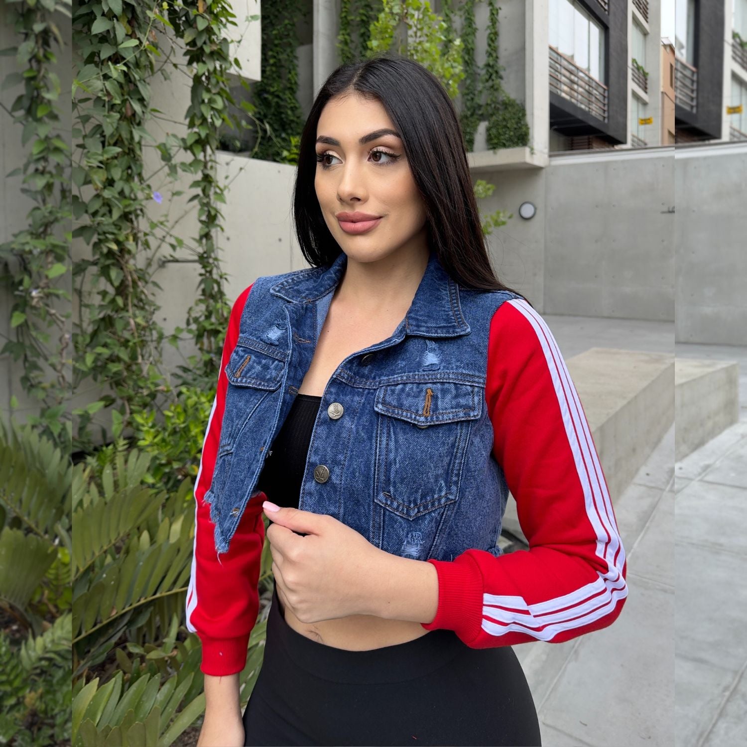 CASACA MUJER BENCUS JEANS ROJO JEAN MANGA FRANELA - 1