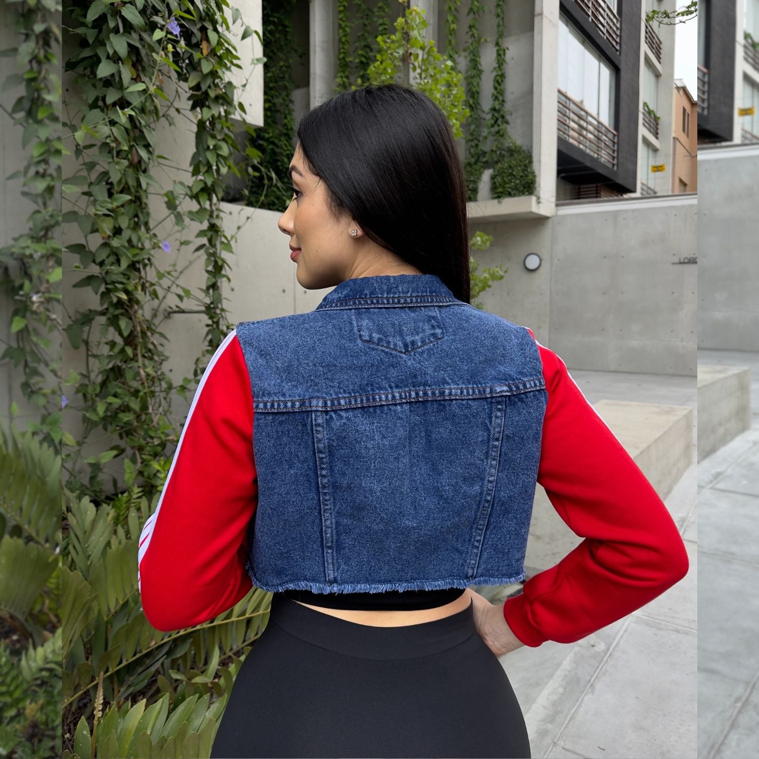 CASACA MUJER BENCUS JEANS ROJO JEAN MANGA FRANELA - 3