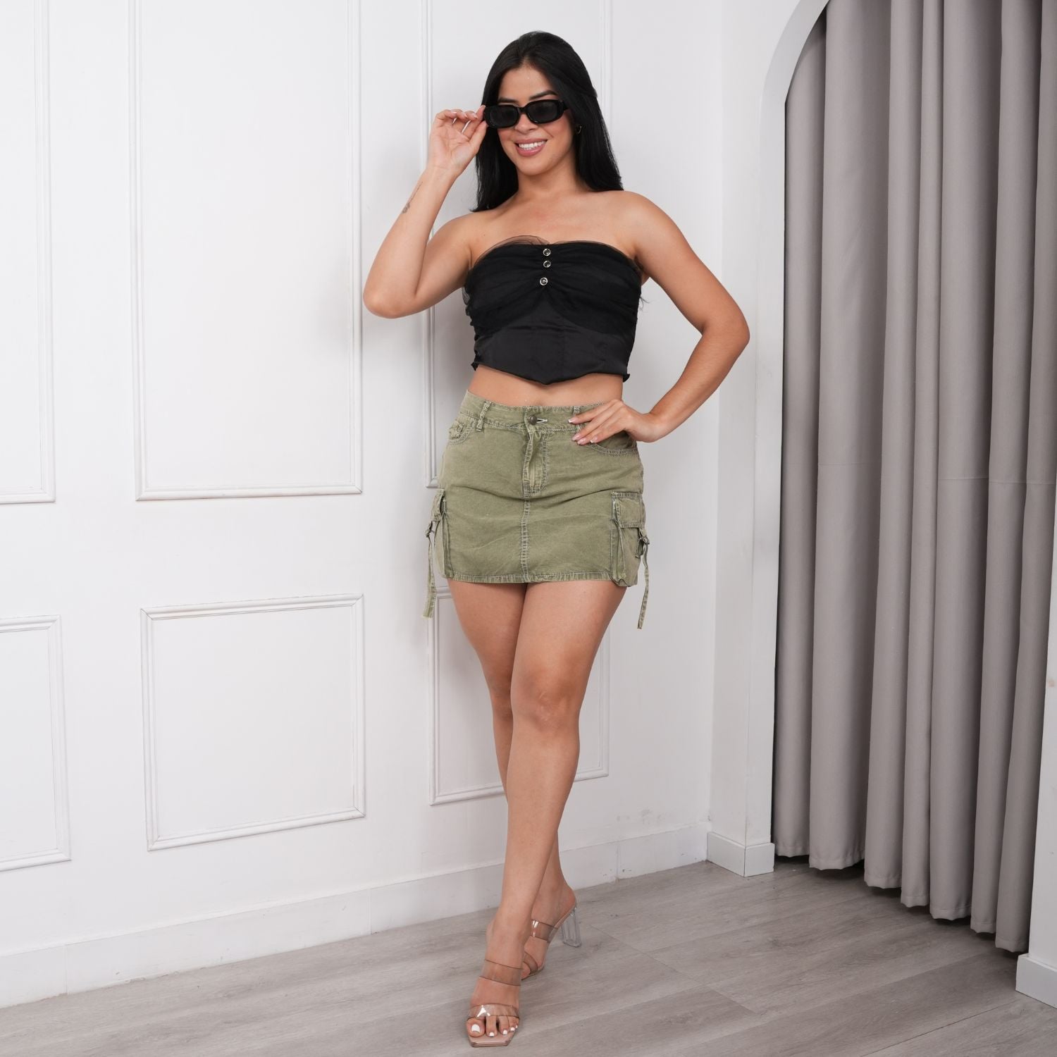 FALDA SHORT MUJER BENCUS JEANS BASICO CON BOLSILLOS - 1