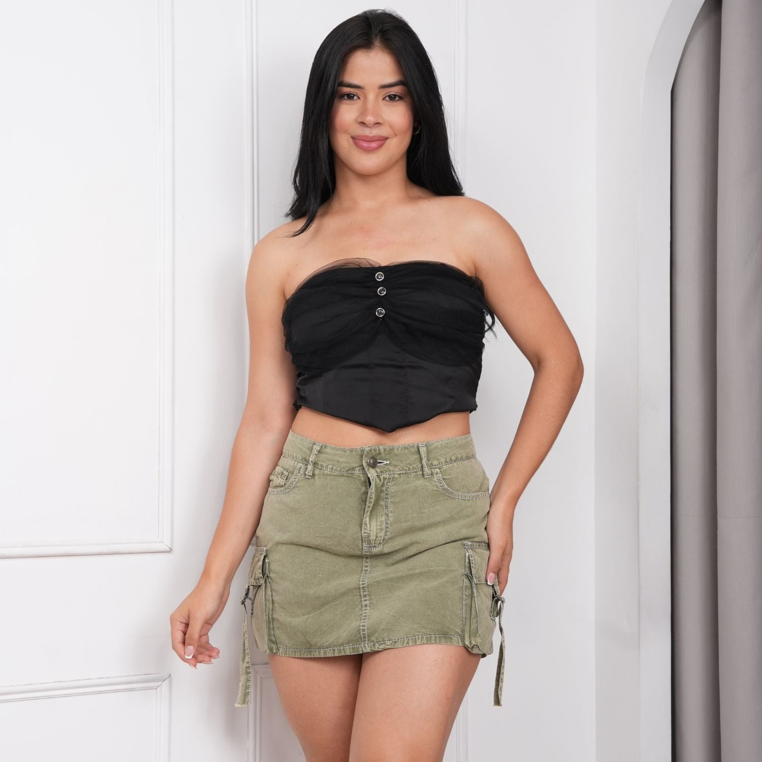 FALDA SHORT MUJER BENCUS JEANS BASICO CON BOLSILLOS - 4