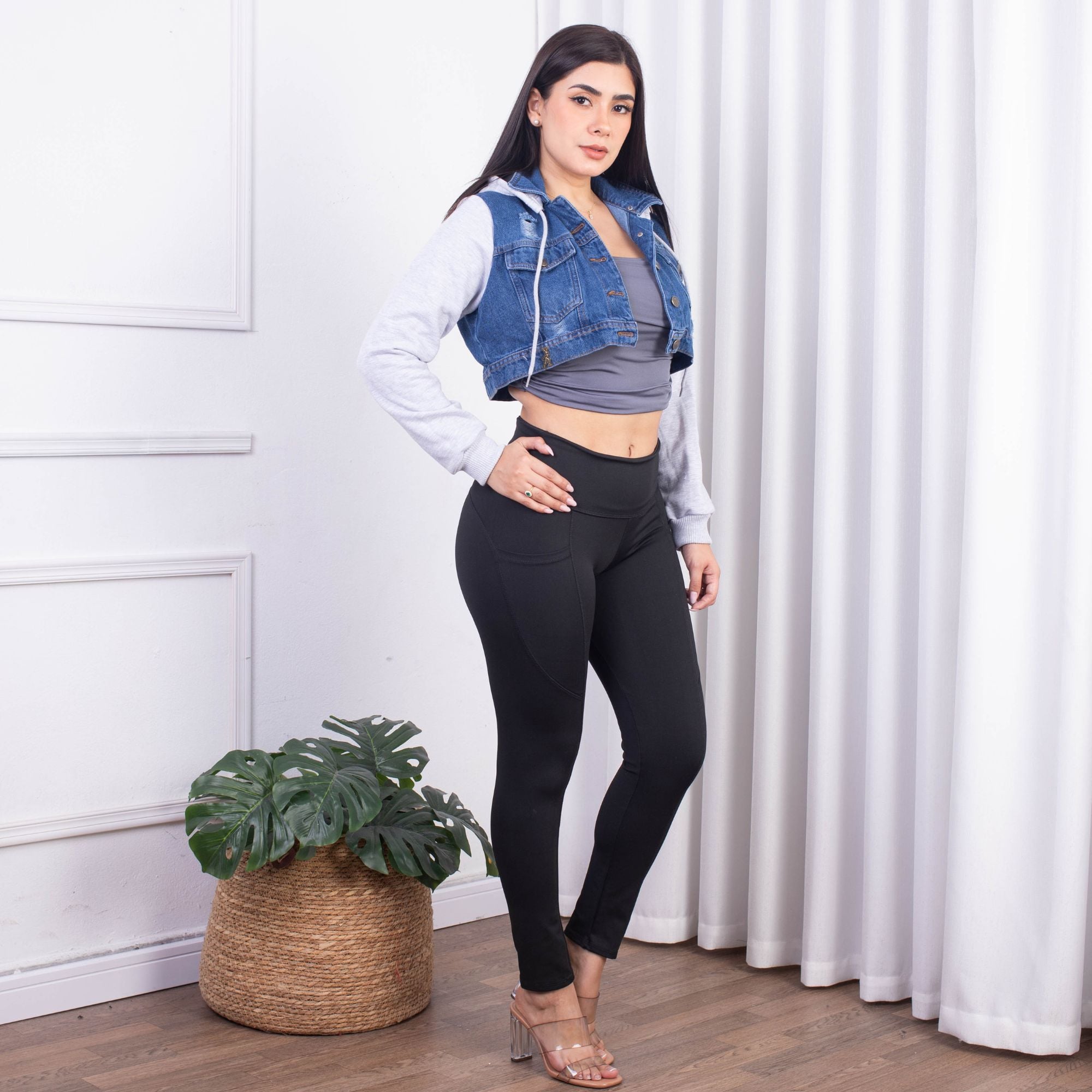 CASACA MUJER BENCUS JEANS DENIM JEAN MANGAS FRANELA PLOMO - 2