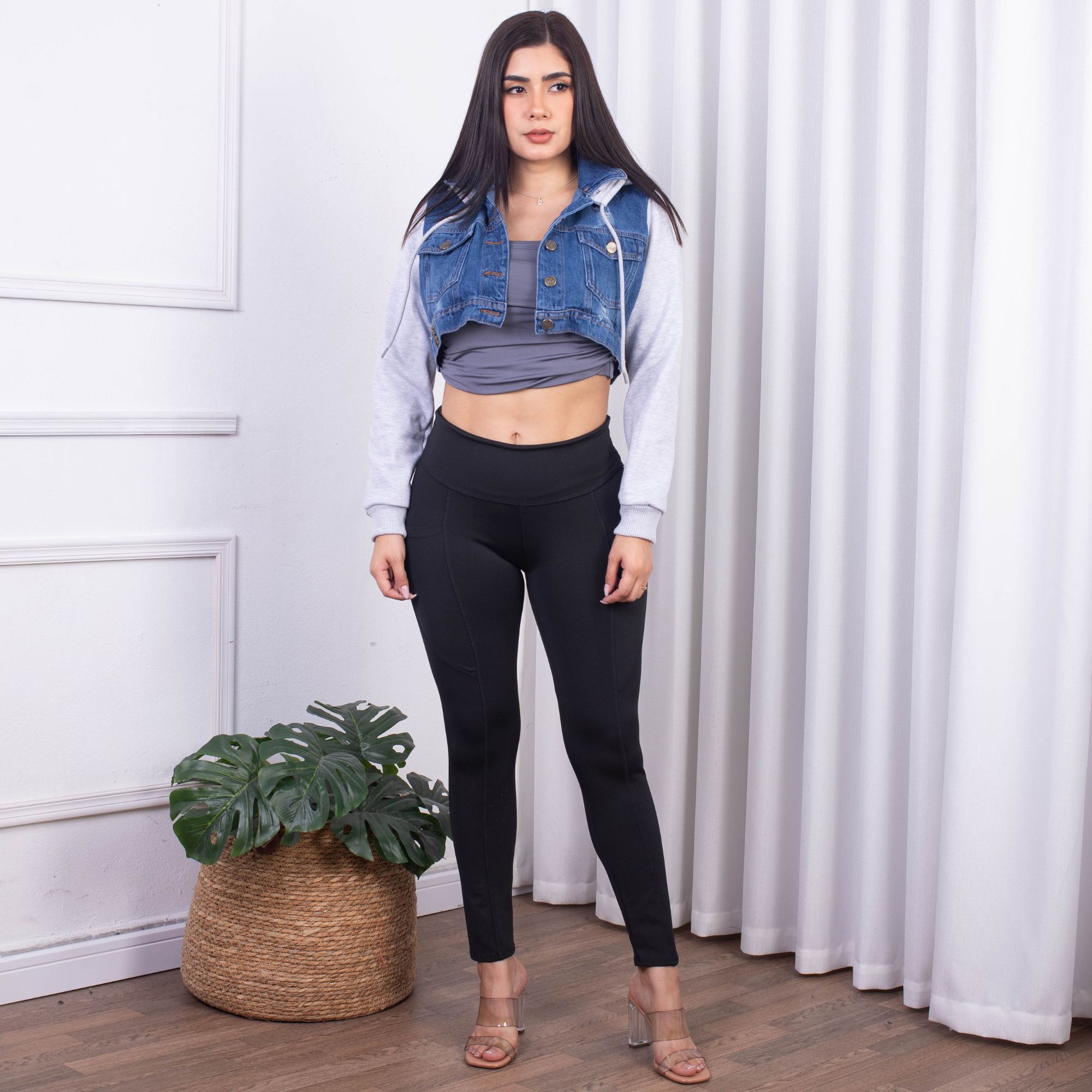CASACA MUJER BENCUS JEANS DENIM JEAN MANGAS FRANELA PLOMO - 5