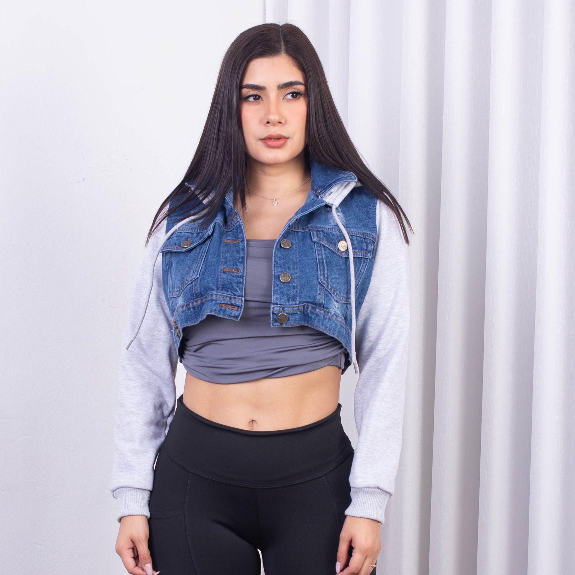 CASACA MUJER BENCUS JEANS DENIM JEAN MANGAS FRANELA PLOMO - 6