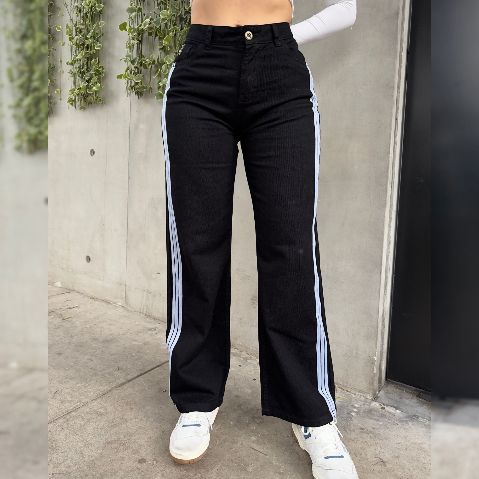 PANTALÓN JEAN WIDE LEG COLOMBIANO RAYAS LATERALES - 1