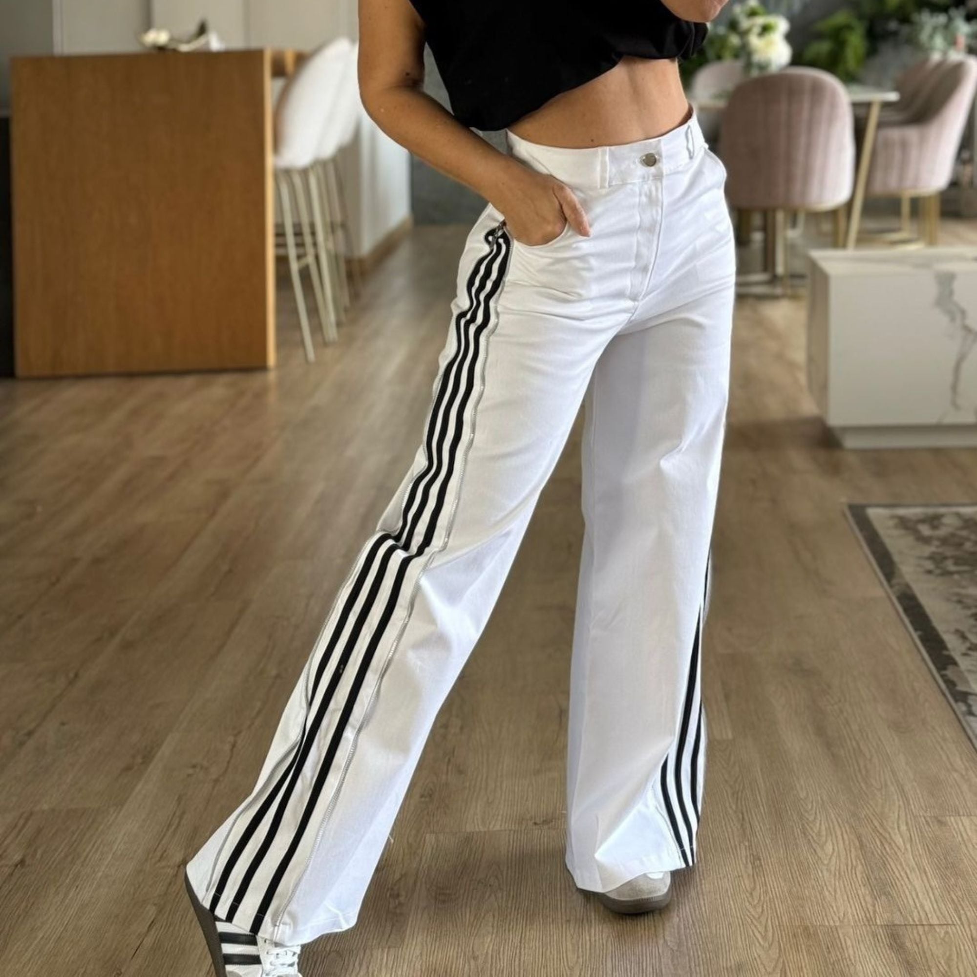 PANTALÓN JEANS WIDE LEG BLANCO - 5