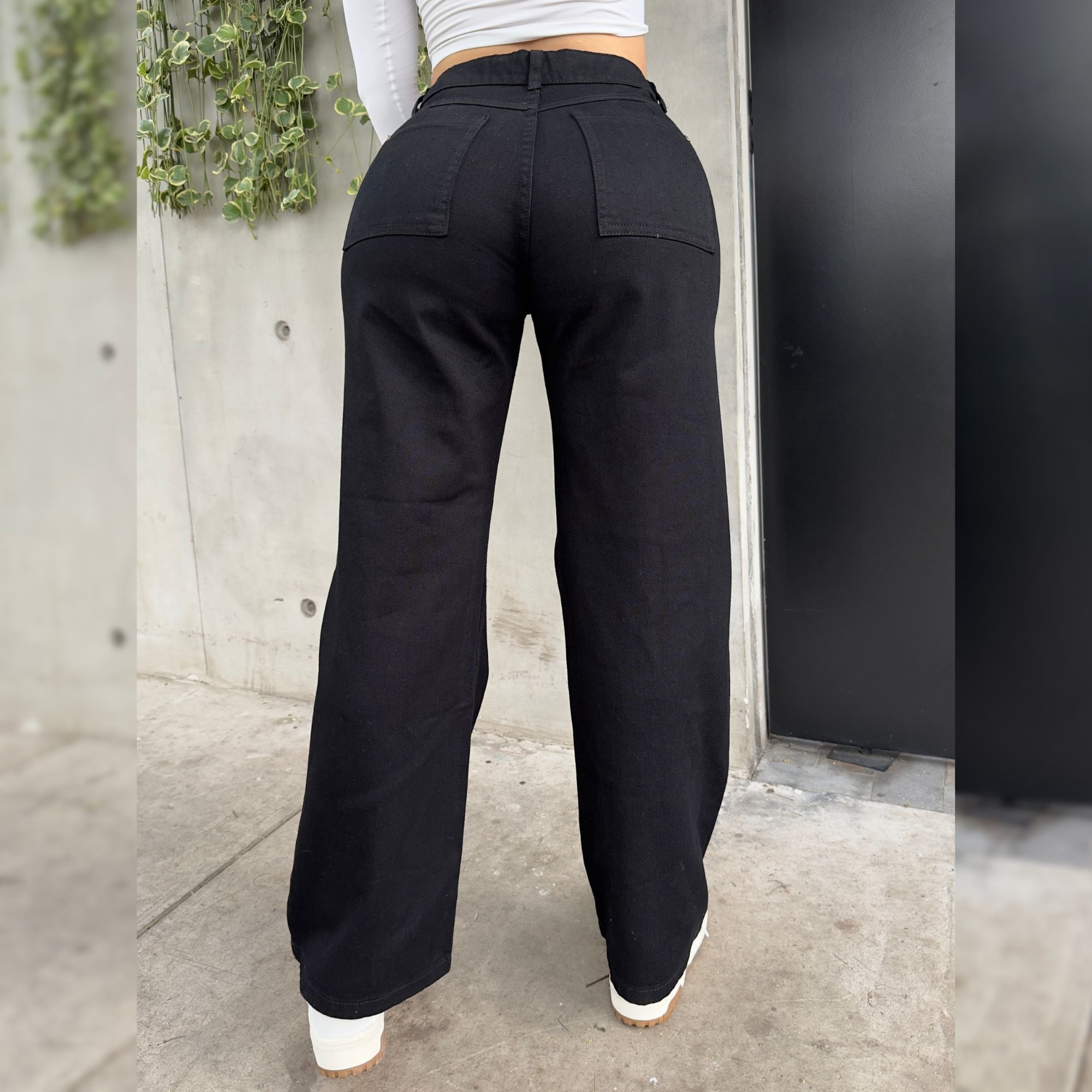 PANTALÓN BAGGY JEANS MUJER COLOR NEGRO DE RAYAS LATERALES - 6