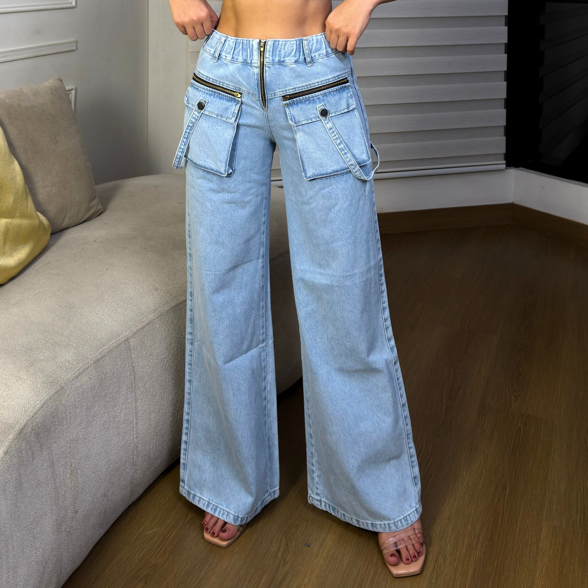 PANTALON JEANS WIDE LEG MUJER CADERONA DENIM RIGIDO Y PALAZZO - 1
