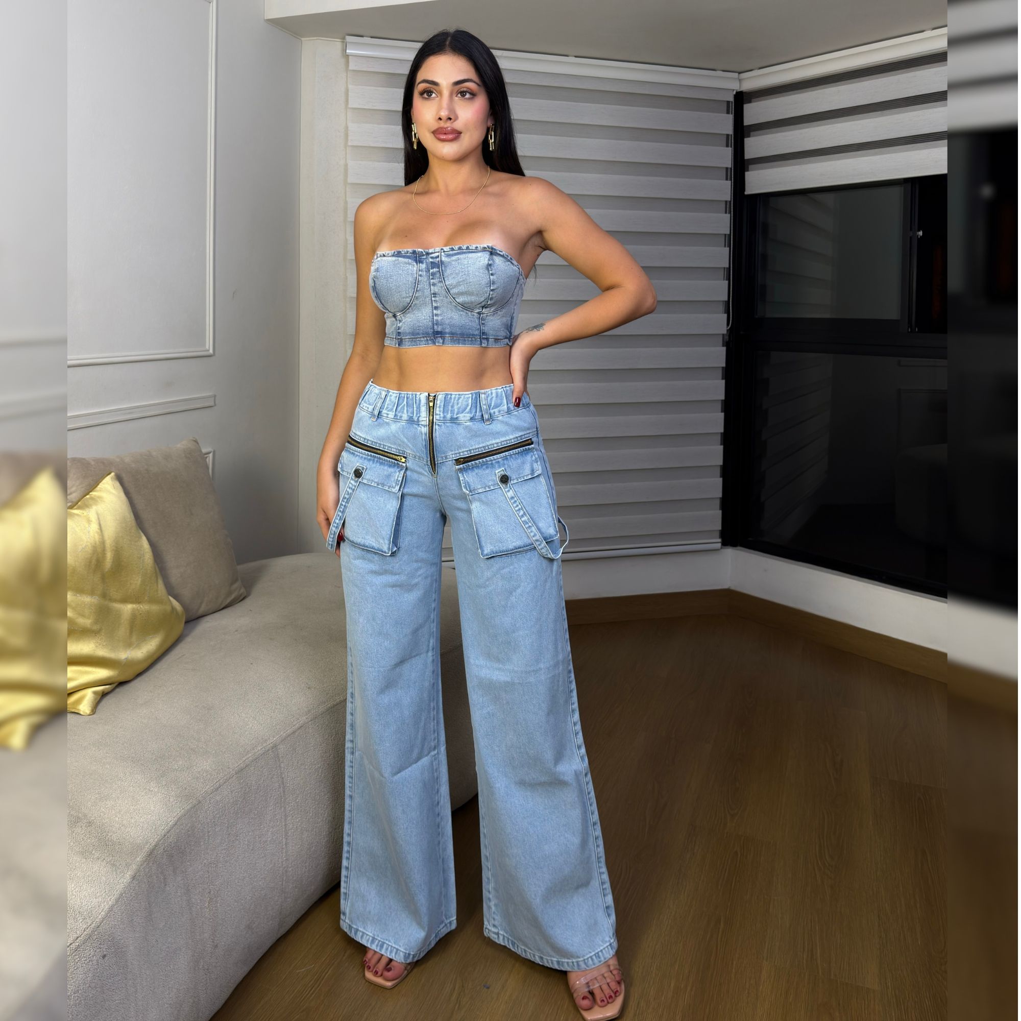 PANTALON JEANS WIDE LEG MUJER CADERONA DENIM RIGIDO Y PALAZZO - 2