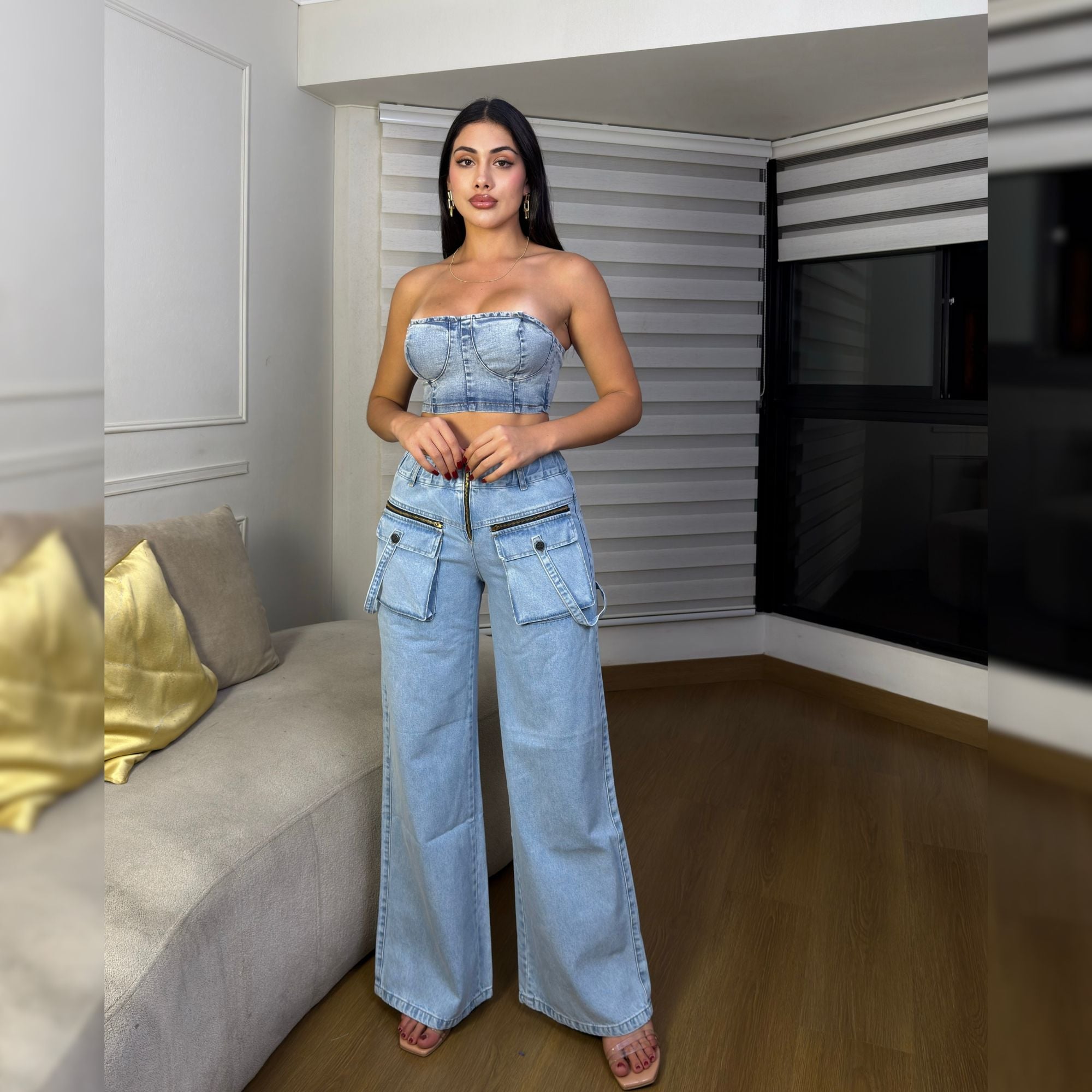 PANTALON JEANS WIDE LEG MUJER CADERONA DENIM RIGIDO Y PALAZZO - 3