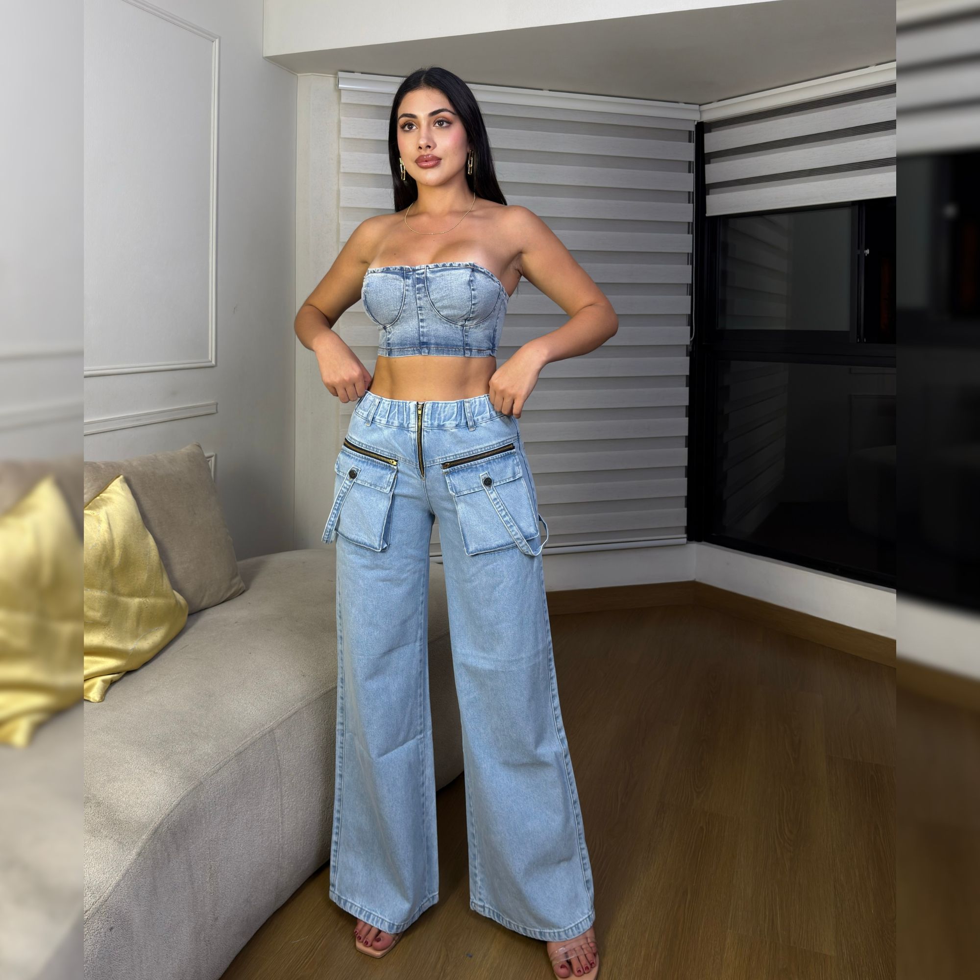 PANTALON JEANS WIDE LEG MUJER CADERONA DENIM RIGIDO Y PALAZZO - 4