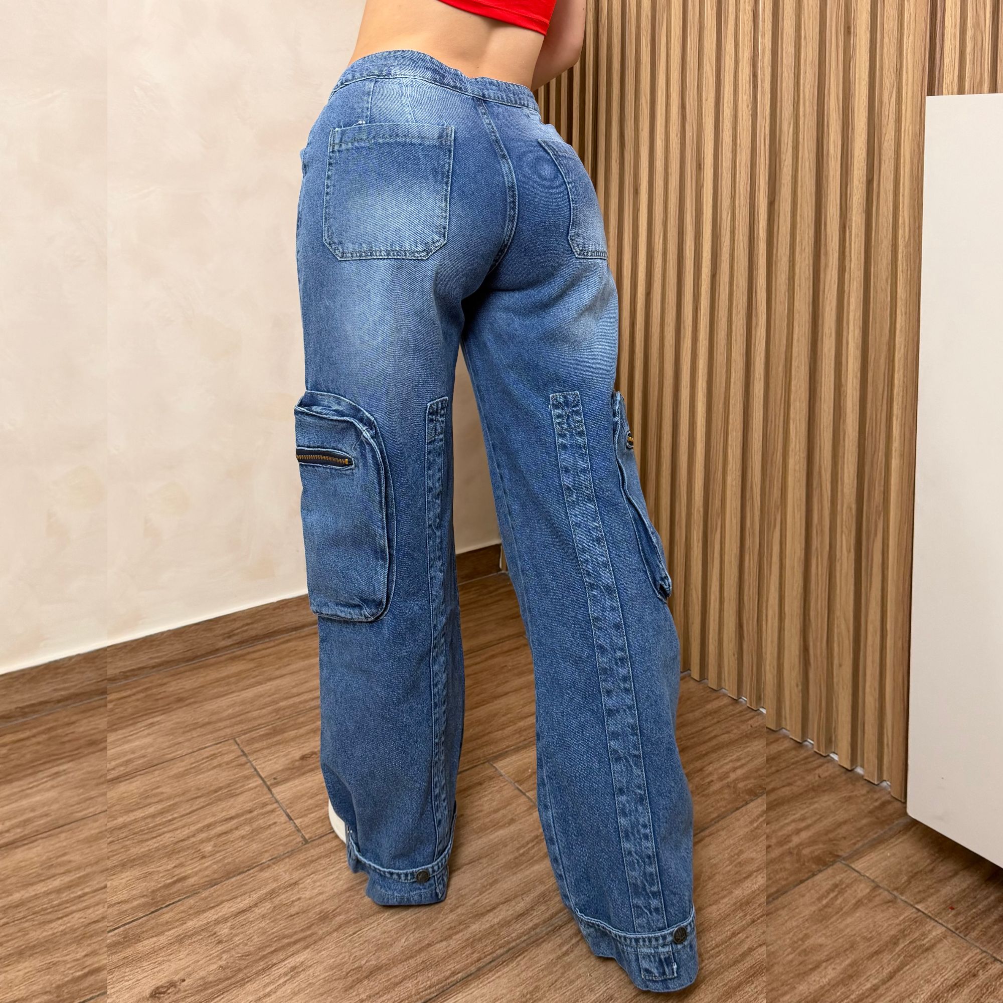 PANTALÓN BAGGY CARGO MUJER TIRO ALTO MEZCLILLA CIERRES Y2K - 5
