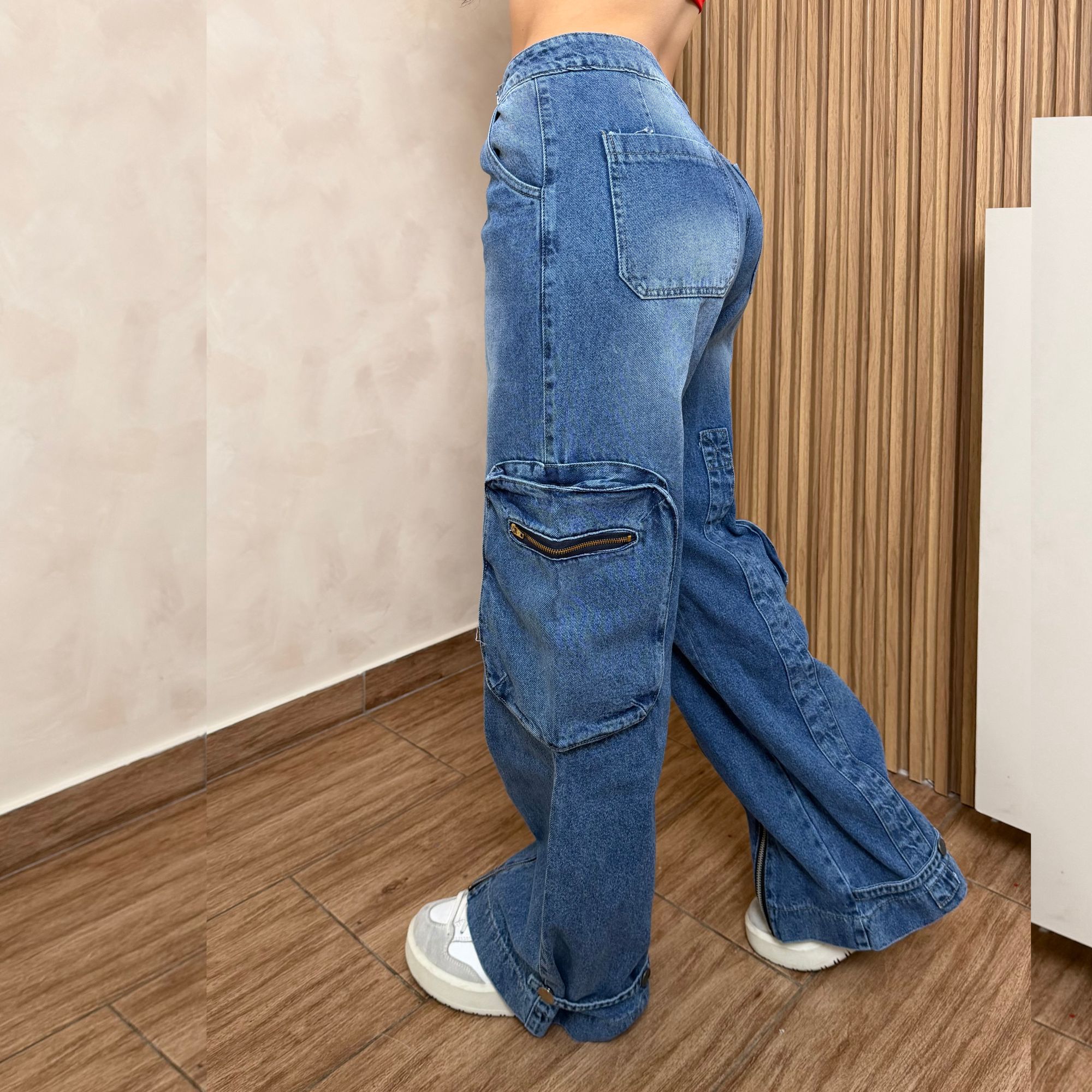 PANTALÓN BAGGY CARGO MUJER TIRO ALTO MEZCLILLA CIERRES Y2K - 6