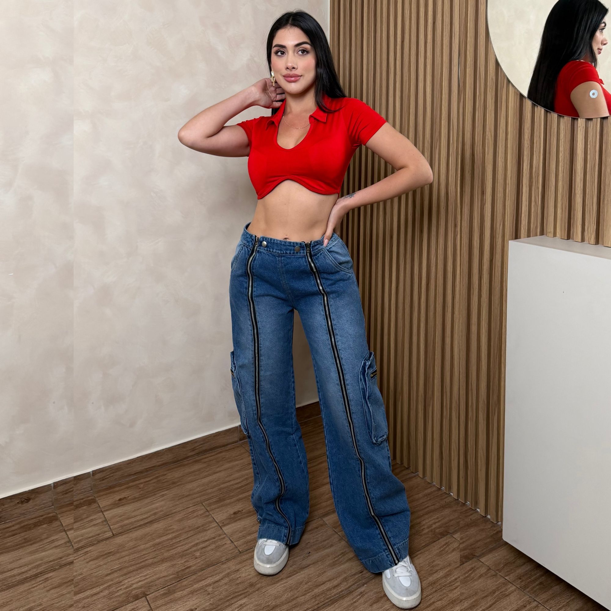 PANTALÓN BAGGY CARGO MUJER TIRO ALTO MEZCLILLA CIERRES Y2K - 7