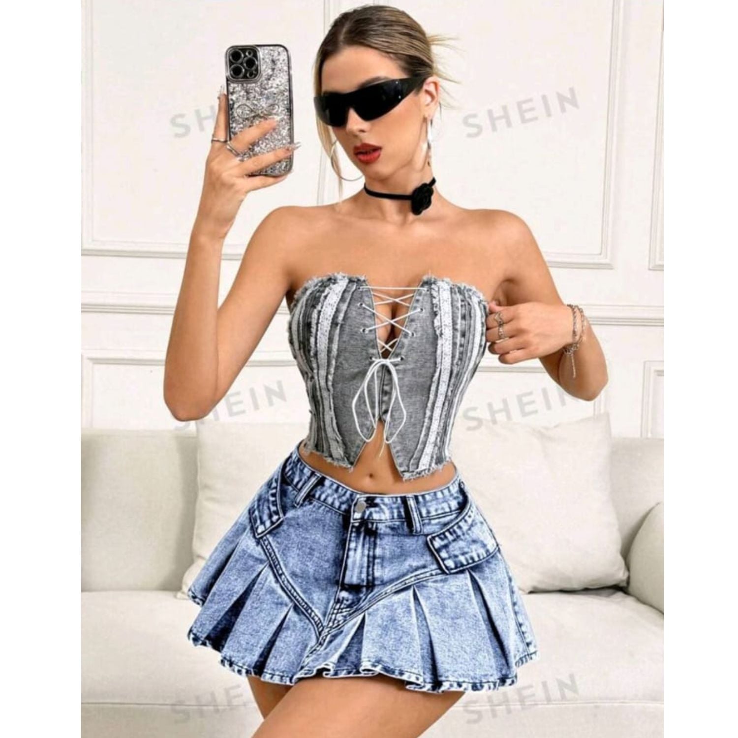 FALDA DENIM PLISADA TENDENCIA Y2K MUJER - 2