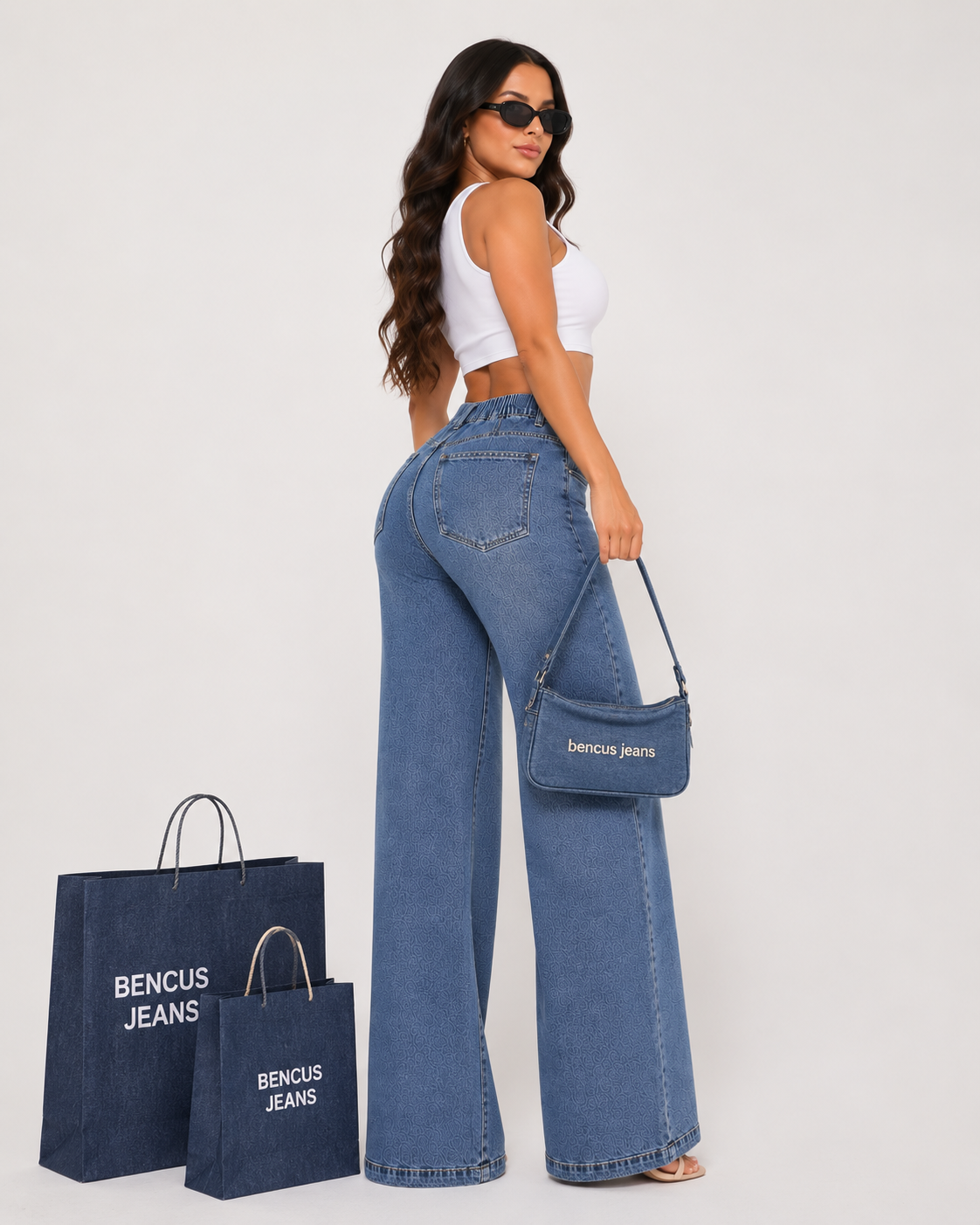 JEAN WIDE LEG MUJER DENIM RÍGIDO TIRO ALTO CINTURA ELASTICADA  FLAVIA  BENCUS JEANS - 10