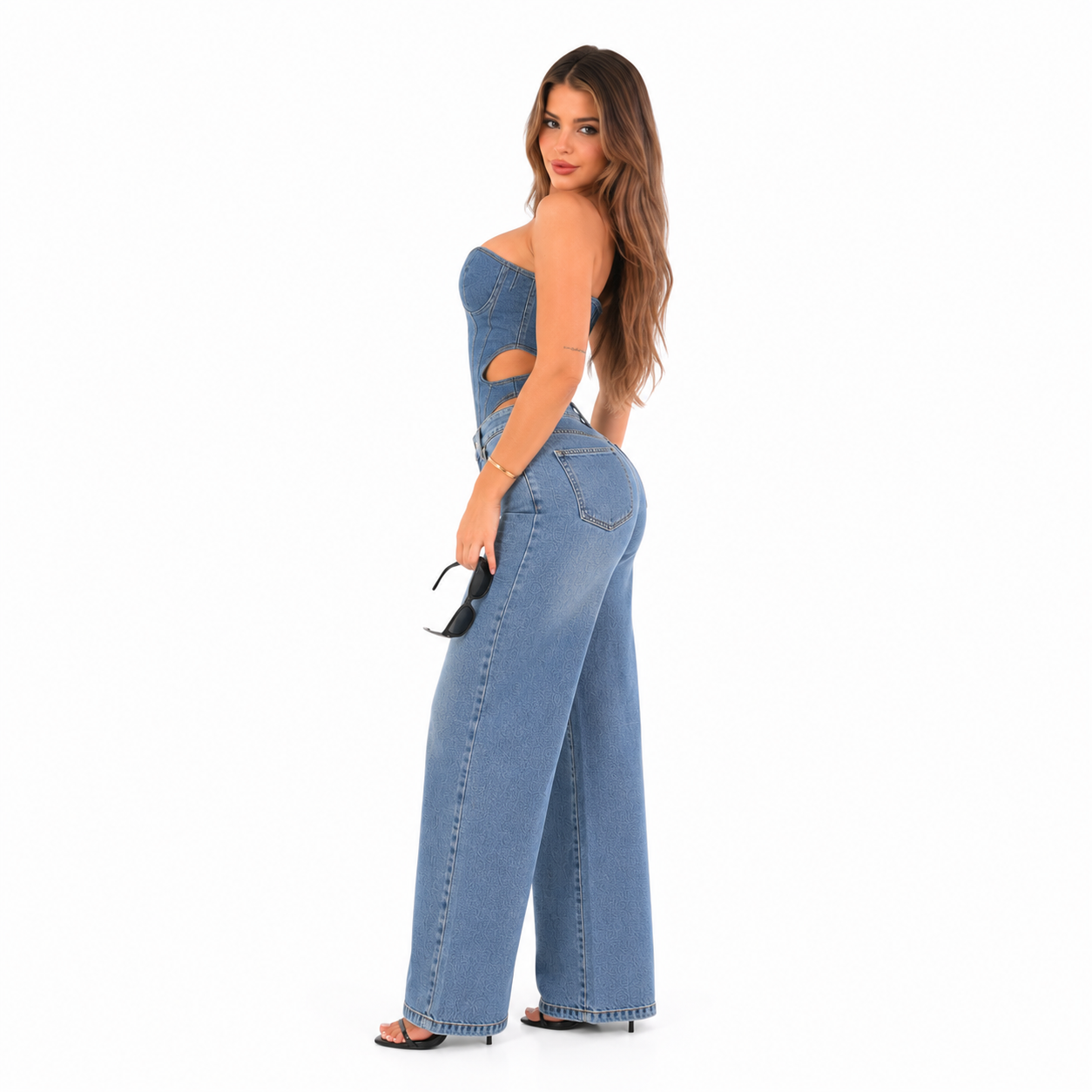 JEAN WIDE LEG MUJER DENIM RÍGIDO TIRO ALTO CINTURA ELASTICADA  FLAVIA  BENCUS JEANS - 3
