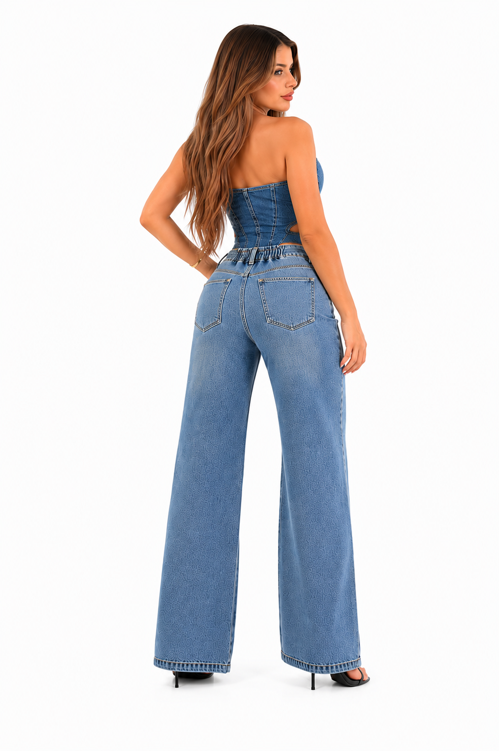 JEAN WIDE LEG MUJER DENIM RÍGIDO TIRO ALTO CINTURA ELASTICADA  FLAVIA  BENCUS JEANS - 4