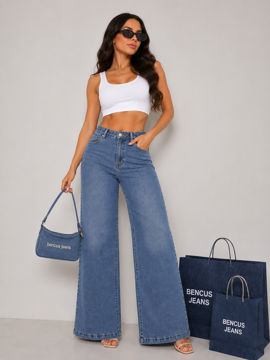 PANTALÓN JEAN MUJER WIDE LEG DENIM RÍGIDO TIRO ALTO CINTURA ELASTICADA | BENCUS JEANS - 10