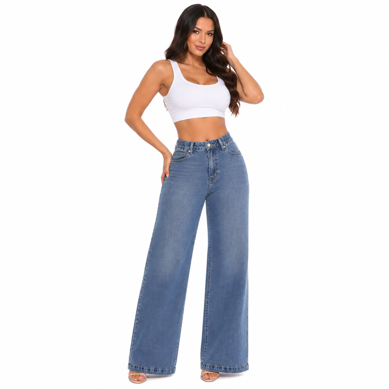 PANTALÓN JEAN MUJER WIDE LEG DENIM RÍGIDO TIRO ALTO CINTURA ELASTICADA | BENCUS JEANS - 2