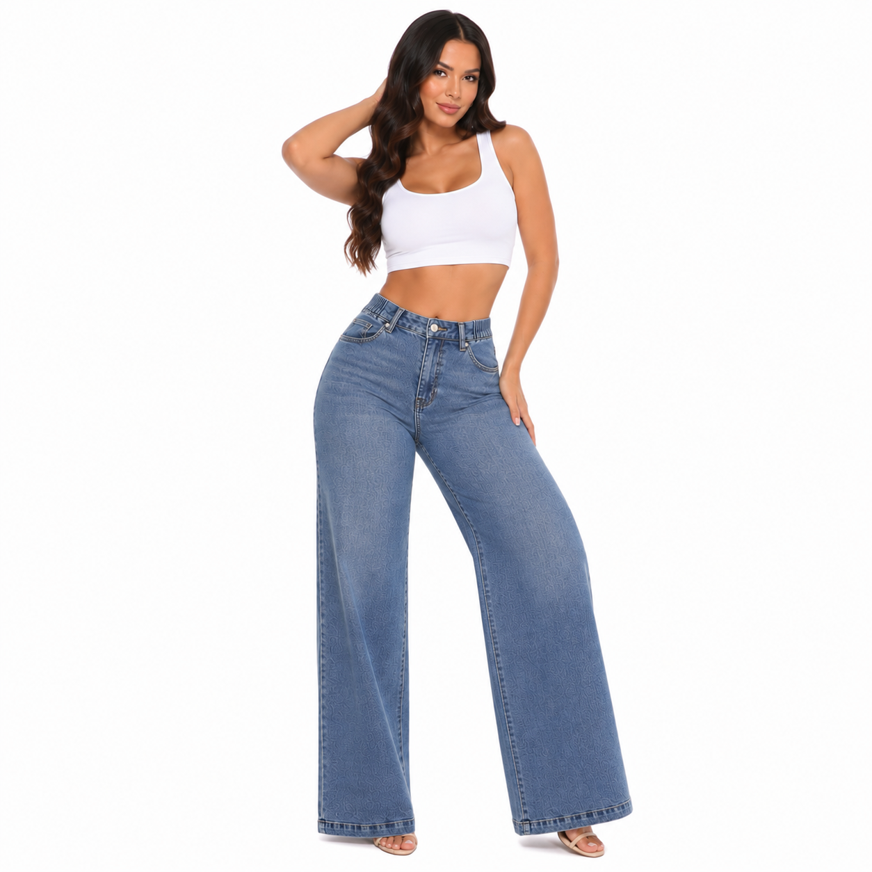PANTALÓN JEAN MUJER WIDE LEG DENIM RÍGIDO TIRO ALTO CINTURA ELASTICADA | BENCUS JEANS - 3