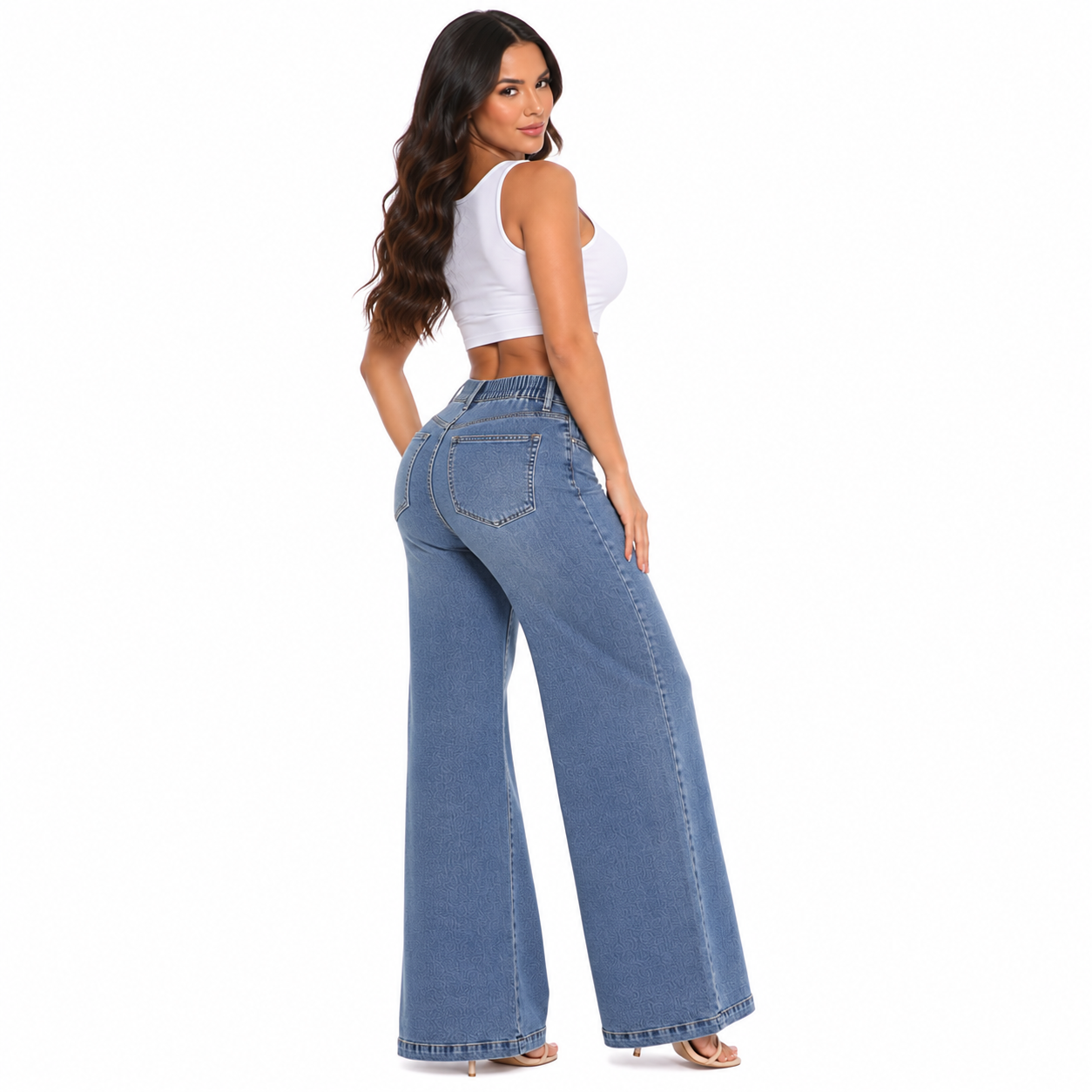 PANTALÓN JEAN MUJER WIDE LEG DENIM RÍGIDO TIRO ALTO CINTURA ELASTICADA | BENCUS JEANS - 4