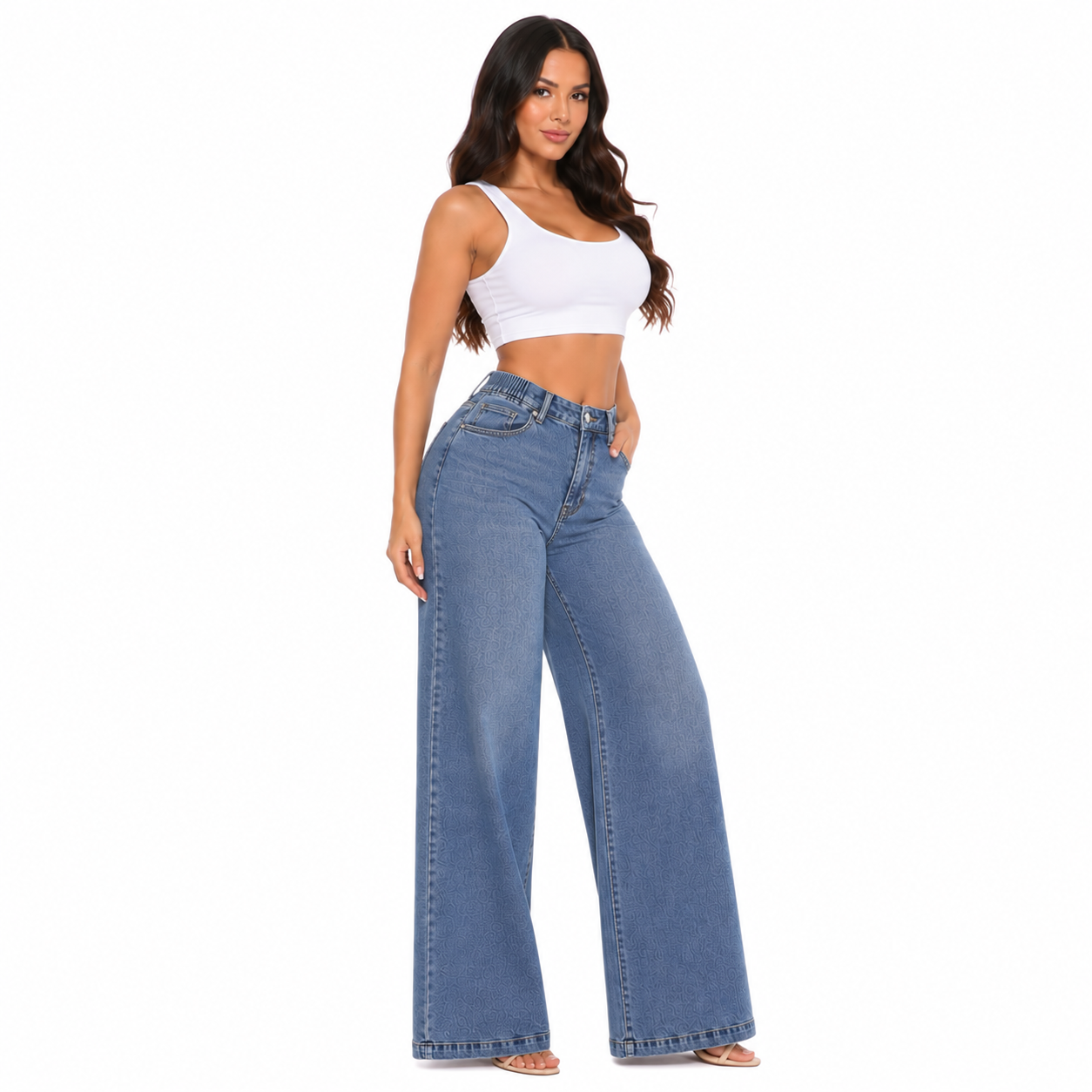 PANTALÓN JEAN MUJER WIDE LEG DENIM RÍGIDO TIRO ALTO CINTURA ELASTICADA | BENCUS JEANS - 5