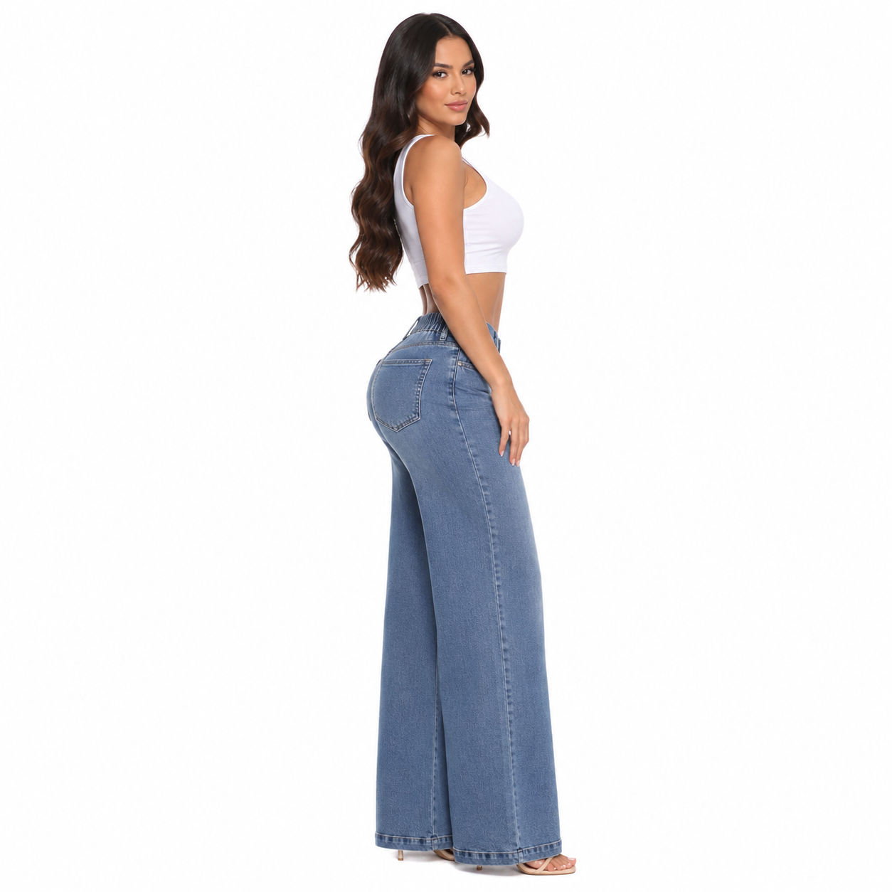 PANTALÓN JEAN MUJER WIDE LEG DENIM RÍGIDO TIRO ALTO CINTURA ELASTICADA | BENCUS JEANS - 6