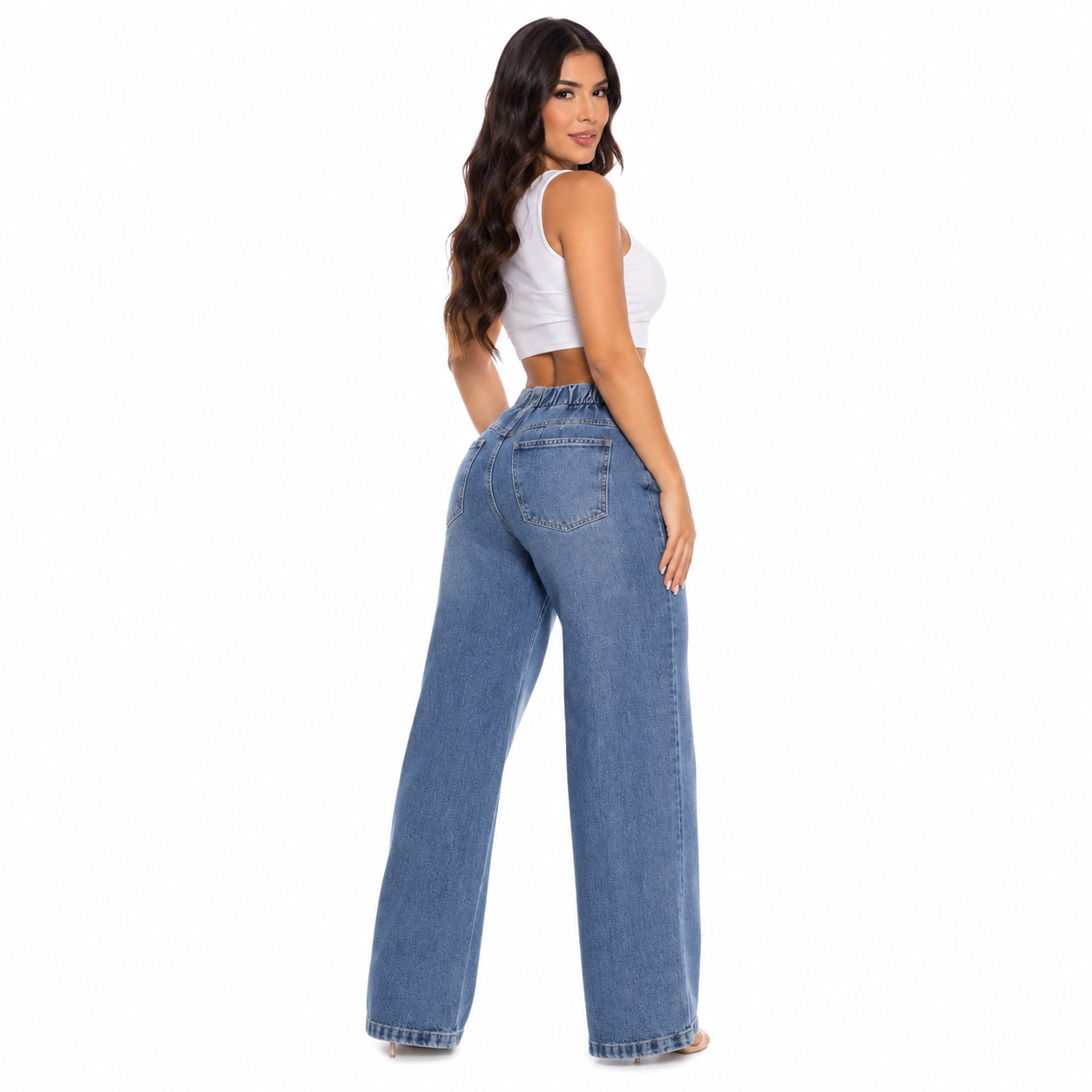 PANTALÓN JEAN MUJER WIDE LEG DENIM RÍGIDO TIRO ALTO CINTURA ELASTICADA | BENCUS JEANS - 7