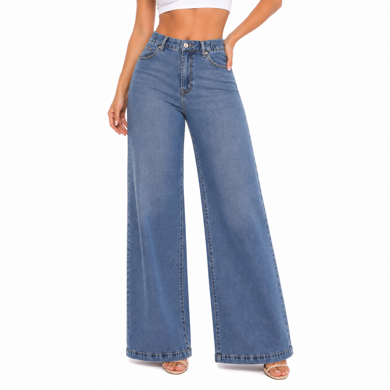 PANTALÓN JEAN MUJER WIDE LEG DENIM RÍGIDO TIRO ALTO CINTURA ELASTICADA | BENCUS JEANS - 8