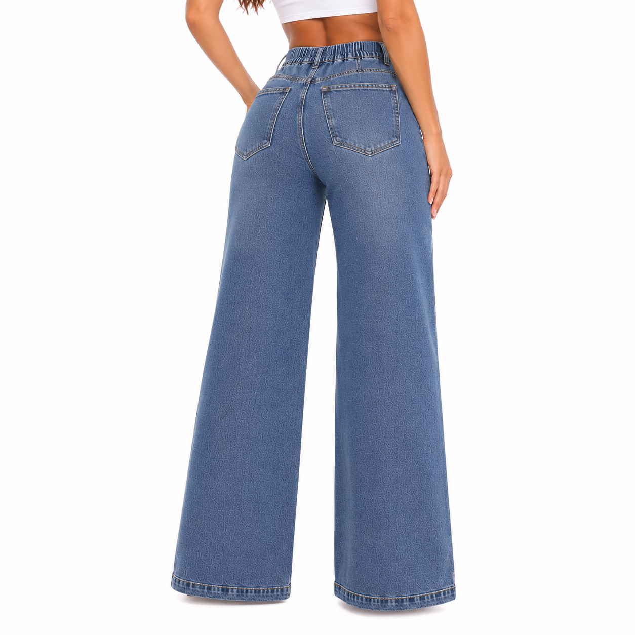 PANTALÓN JEAN MUJER WIDE LEG DENIM RÍGIDO TIRO ALTO CINTURA ELASTICADA | BENCUS JEANS - 9
