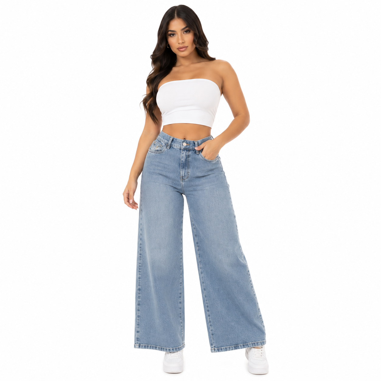 JEAN MUJER WIDE LEG CELESTE DENIM RÍGIDO TIRO ALTO FLAVIA | BENCUS JEANS - 10