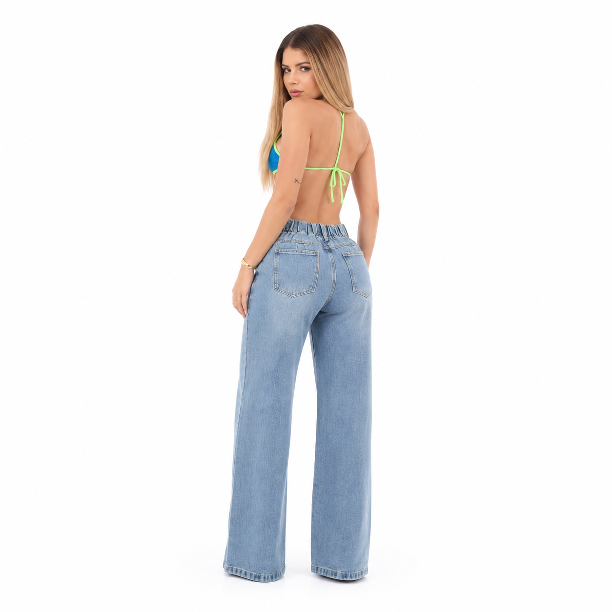 JEAN MUJER WIDE LEG CELESTE DENIM RÍGIDO TIRO ALTO FLAVIA | BENCUS JEANS - 6